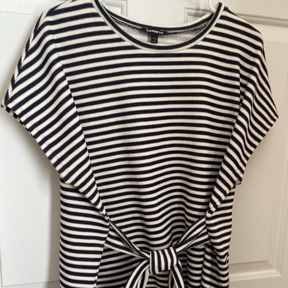 Blue and white stripe peplum top
